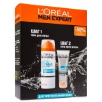 Набор подарочный для мужчин, L'Oreal (Лореаль) 75 мл + 200 мл мен эксперт 2019 крем после бритья гидра сенситив + пена для бритья для чувствительной кожи коробка